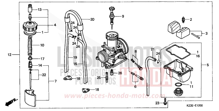 CARBURATEUR (1) de CR250R EXPLOSION RED (R254) 2000