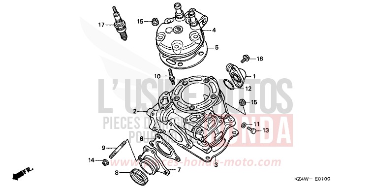 CYLINDRE/CULASSE de CR125R NEUCLEAR RED (R177) 1998