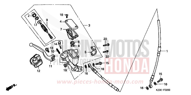 MAITRE-CYLINDRE FREIN AV. de CR250R EXPLOSION RED (R254) 2000