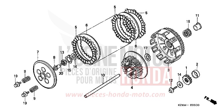 EMBRAYAGE de CR125R NEUCLEAR RED (R177) 1998