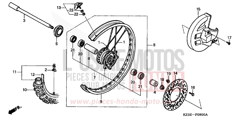 ROUE AVANT de CR250R EXPLOSION RED (R254) 2000