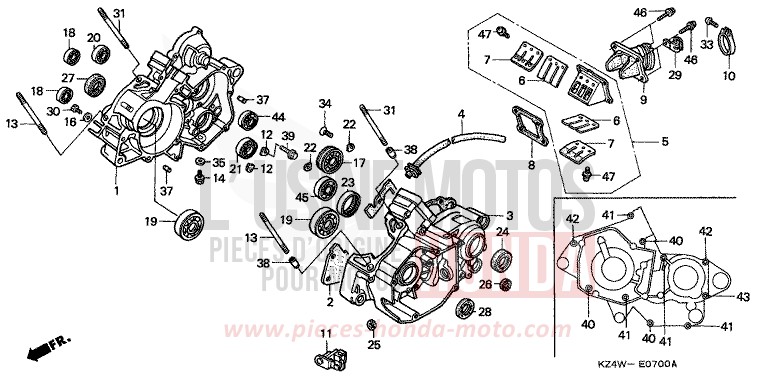 CARTER MOTEUR de CR125R NEUCLEAR RED (R177) 1998