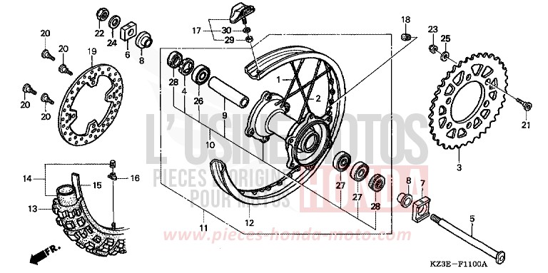 ROUE ARRIERE de CR250R EXPLOSION RED (R254) 2000