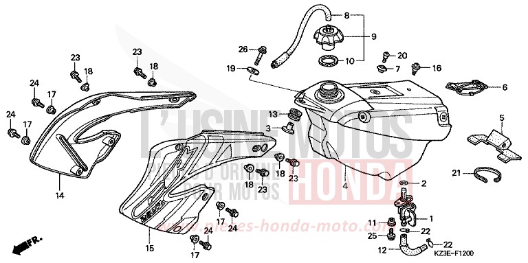 RESERVOIR A CARBURANT de CR250R EXPLOSION RED (R254) 2000