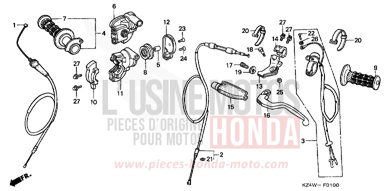 LEVIER DE GUIDON/COMMUTATEUR CABLE de CR125R NEUCLEAR RED (R177) 1998