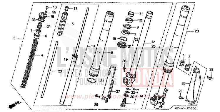 FOURCHETTE AVANT de CR125R NEUCLEAR RED (R177) 1998