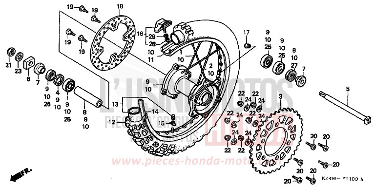 ROUE ARRIERE de CR125R NEUCLEAR RED (R177) 1998