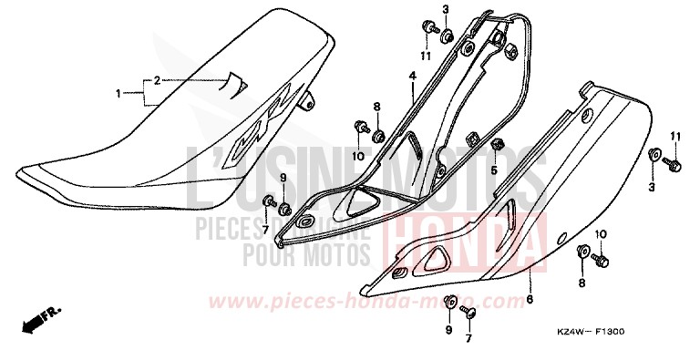 SIEGE/COUVERCLE LATERAL de CR125R NEUCLEAR RED (R177) 1998