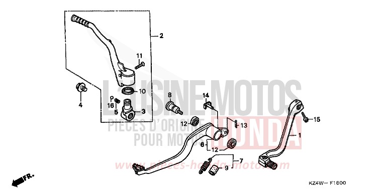 PEDALE/BIE. DE DEMARREUR DE KICK de CR125R NEUCLEAR RED (R177) 1998