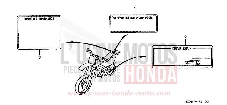 ETIQUETTE DE PRECAUTIONS de CR125R NEUCLEAR RED (R177) 1998