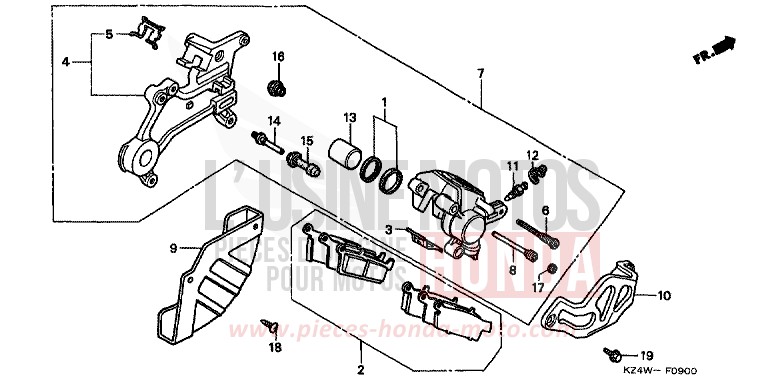 ETRIER DE FREIN ARRIERE de CR125R NEUCLEAR RED (R177) 1999