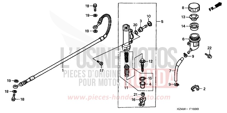 MAITRE-CYLINDRE FREIN AR. CYLINDRE de CR125R NEUCLEAR RED (R177) 1999