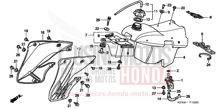 RESERVOIR A CARBURANT de CR125R NEUCLEAR RED (R177) 1999