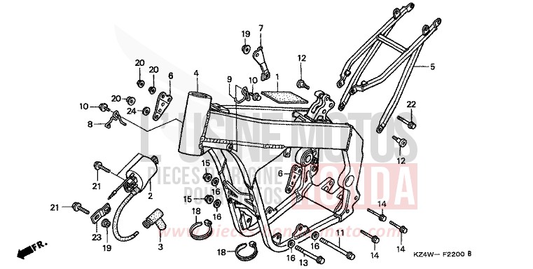 CARROSSERIE DE CHASSIS/ BOBINE D'ALLUMAGE de CR125R NEUCLEAR RED (R177) 1999
