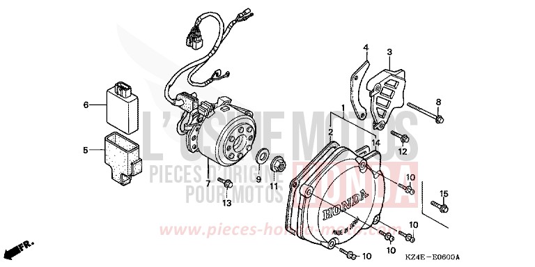 PANNEAU CARTER-MOTEUR G. de CR125R EXPLOSION RED (R254) 2000