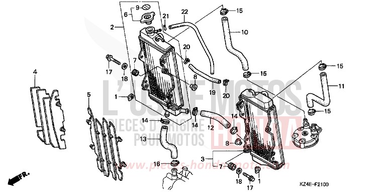 RADIATEUR de CR125R EXPLOSION RED (R254) 2000