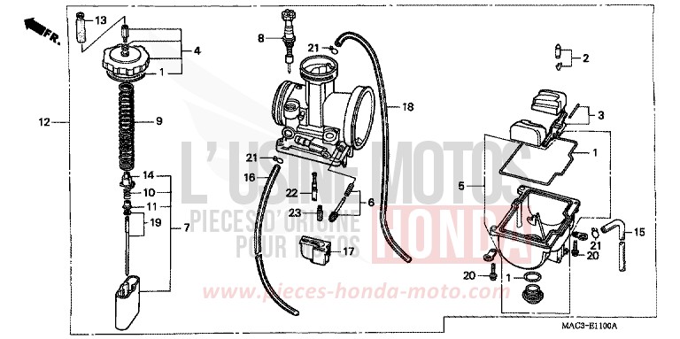 CARBURATEUR de CR500R EXPLOSION RED (R254) de 2001