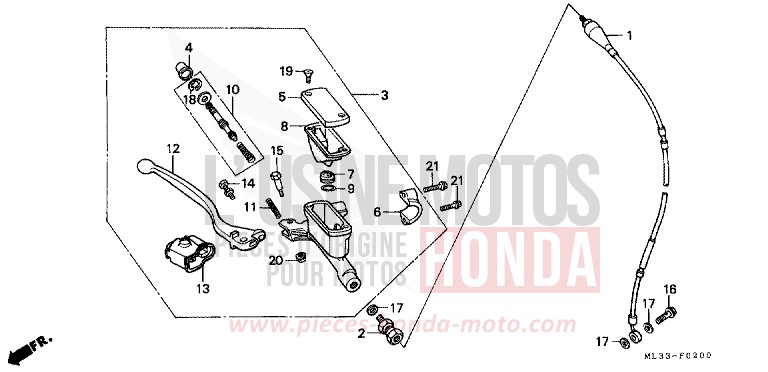 MAITRE-CYLINDRE FREIN AV. (CR500RL/RM) de CR500R FLASH RED (R119) 1991