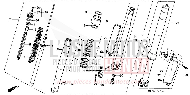 FOURCHETTE AVANT (CR500RM) de CR500R FLASH RED (R119) 1991