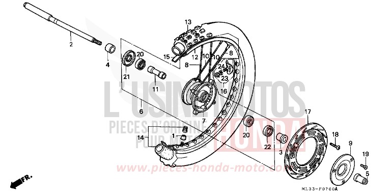 ROUE AVANT (CR500RL/RM) de CR500R FLASH RED (R119) 1991