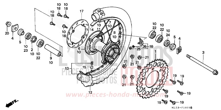 ROUE ARRIERE (CR500RL/RM) de CR500R FLASH RED (R119) 1991