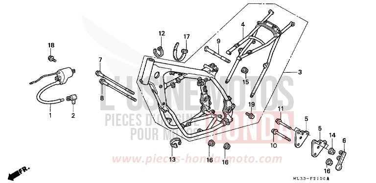 CARROSSERIE DE CHASSIS (CR500RL/RM) de CR500R FLASH RED (R119) 1991