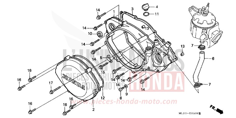 PANNEAU CARTER-MOTEUR D. de CR500R NEUCLEAR RED (R177) 1992