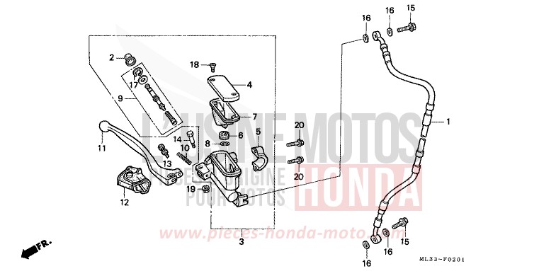 MAITRE-CYLINDRE FREIN AV. (CR500RN/RP/RR/RS/RT/RV) de CR500R NEUCLEAR RED (R177) 1992