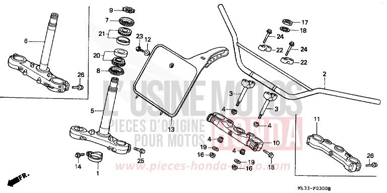 TUYAU DE GUIDON/PONT SUPERIEUR/ TIGE DE DIRECTION (-CR500RR) de CR500R NEUCLEAR RED (R177) 1992