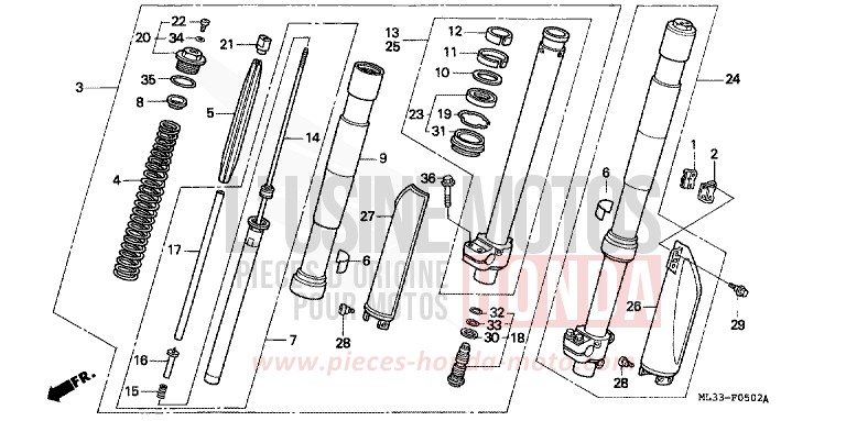 FOURCHETTE AVANT (CR500RN/RP/RR) de CR500R NEUCLEAR RED (R177) 1992