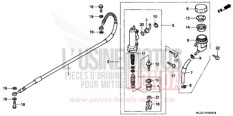 MAITRE-CYLINDRE FREIN AR. CYLINDRE de CR500R NEUCLEAR RED (R177) 1992