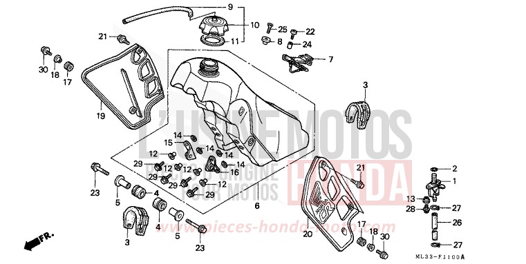 RESERVOIR A CARBURANT de CR500R NEUCLEAR RED (R177) 1992
