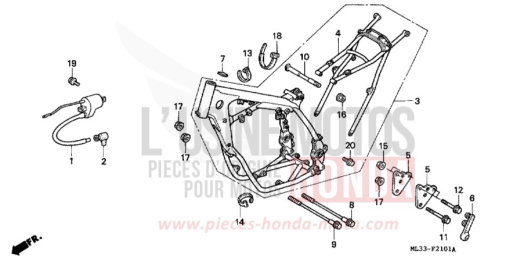 CARROSSERIE DE CHASSIS (CR500RN/RP/RR/RS/RT/RV) de CR500R NEUCLEAR RED (R177) 1992