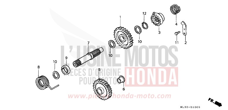 AXE DE KICKSTARTER de CR500R NEUCLEAR RED (R177) de 1993