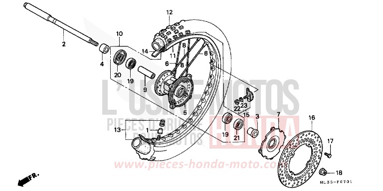 ROUE AVANT (CR500RN/RP/RR) de CR500R NEUCLEAR RED (R177) de 1993