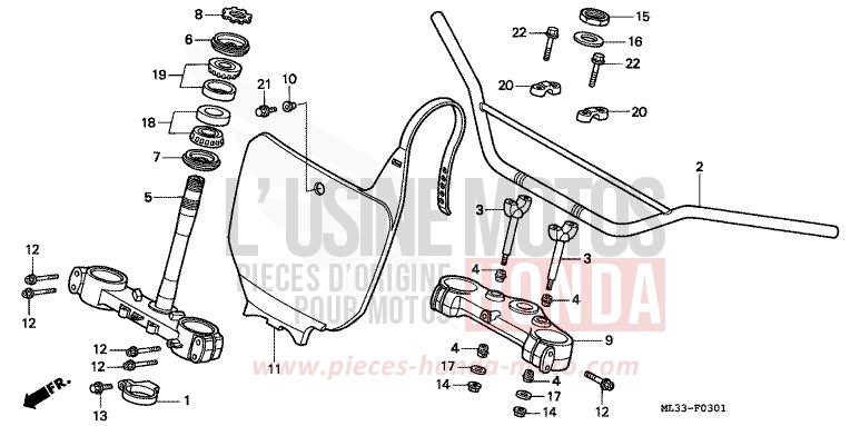 TUYAU DE GUIDON/PONT SUPERIEUR/ TIGE DE DIRECTION (CR500RS) de CR500R NEUCLEAR RED (R177) 1995