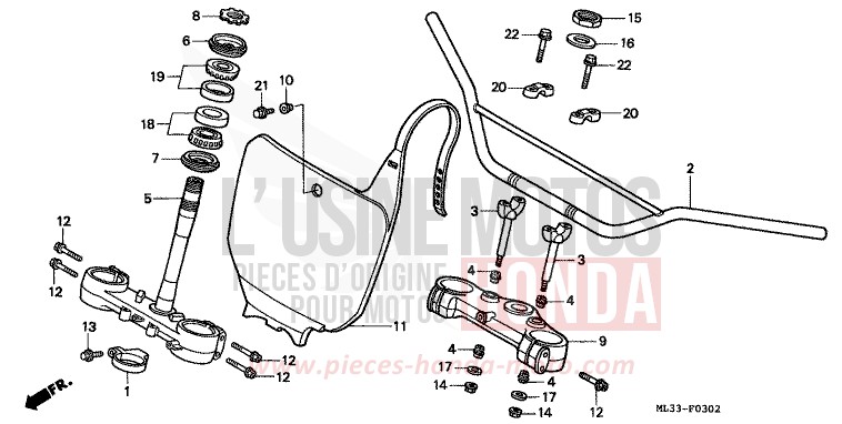 TUYAU DE GUIDON/PONT SUPERIEUR/ TIGE DE DIRECTION (CR500RT-) de CR500R NEUCLEAR RED (R177) 1996