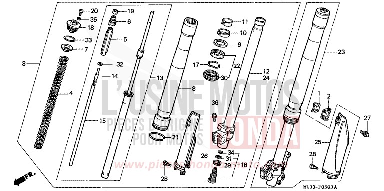FOURCHETTE AVANT (CR500RS/RT/RV) de CR500R NEUCLEAR RED (R177) 1996