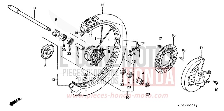 ROUE AVANT (CR500RS/RT/RV) de CR500R NEUCLEAR RED (R177) 1996