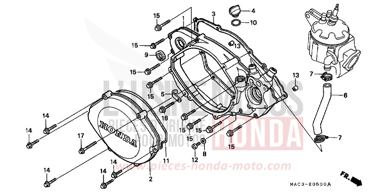 PANNEAU CARTER-MOTEUR D. de CR500R NEUCLEAR RED (R177) 1999