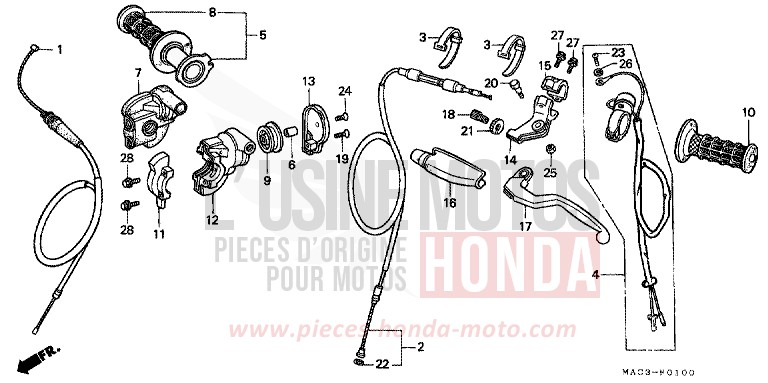 LEVIER DE GUIDON/COMMUTATEUR/CABLE de CR500R NEUCLEAR RED (R177) 1999