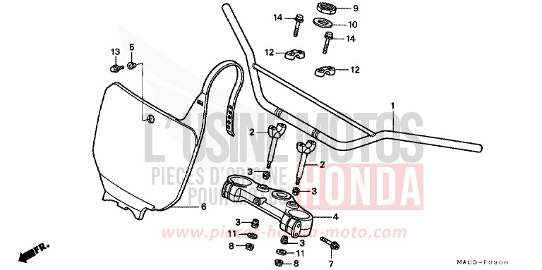 TUYAU DE GUIDON/PONT SUPERIEUR de CR500R NEUCLEAR RED (R177) 1999