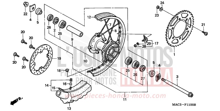 ROUE ARRIERE de CR500R NEUCLEAR RED (R177) 1999