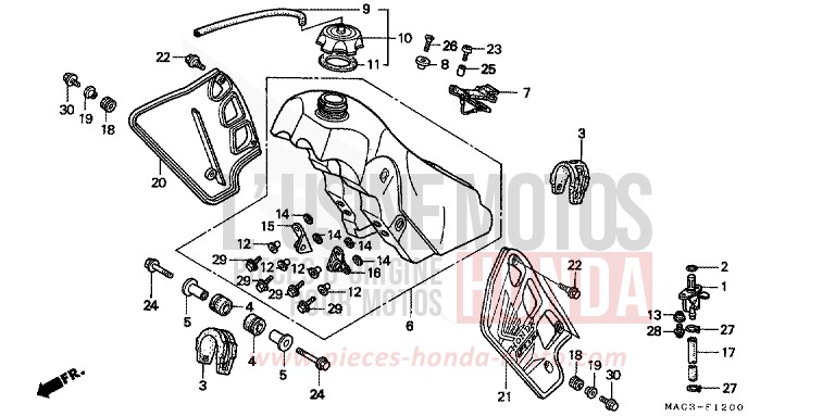 RESERVOIR A CARBURANT de CR500R NEUCLEAR RED (R177) 1999