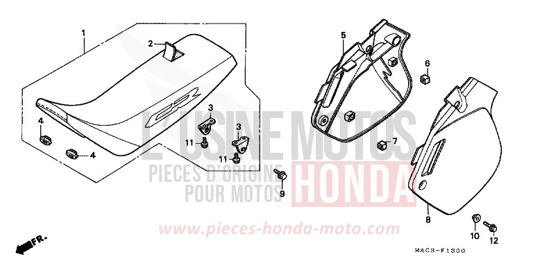 SIEGE/COUVERCLE LATERAL de CR500R NEUCLEAR RED (R177) 1999