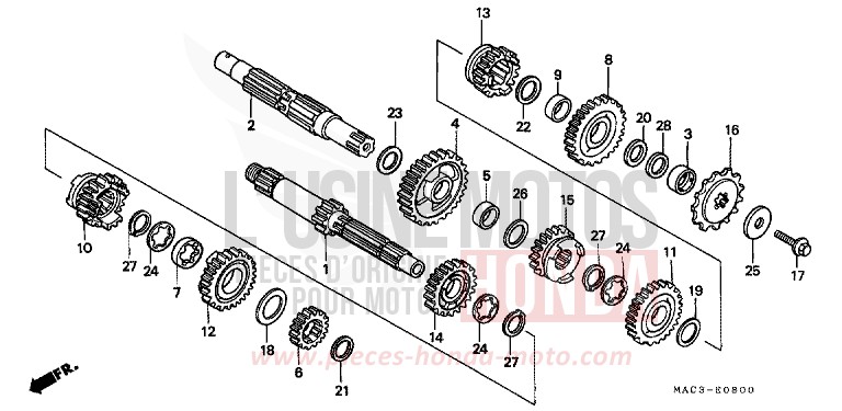 BOITE DE VITESSES de CR500R EXPLOSION RED (R254) 2000