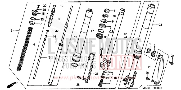 FOURCHETTE AVANT de CR500R EXPLOSION RED (R254) 2000