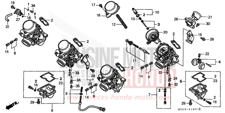 CARBURATEUR (PIECES CONSTITUTIVES) de Hornet PEARL FLASH YELLOW (Y163) 2001