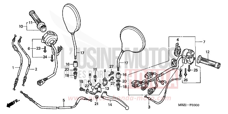 LEVIER DE GUIDON/COMMUTATEUR/ CABLE (CB600F2) de Hornet NOIR (NH1) 2002
