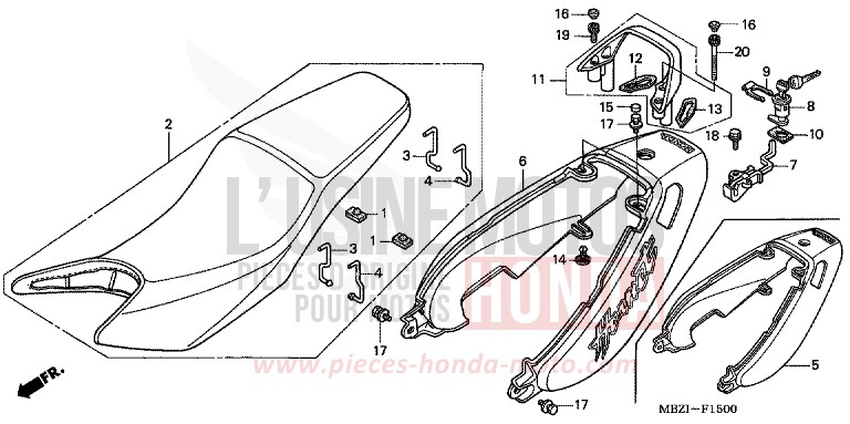 SIEGE/MOULURE DE SIEGE (CB600F2/F22) de Hornet NOIR (NH1) 2002